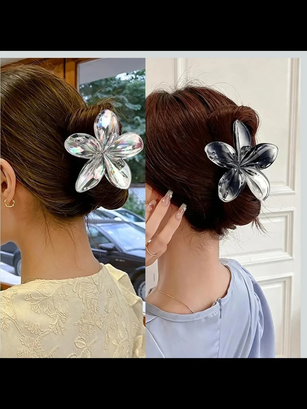 💄 8 pc Iridescent Acrylic Flower Hair Claw Clips- Multicolor